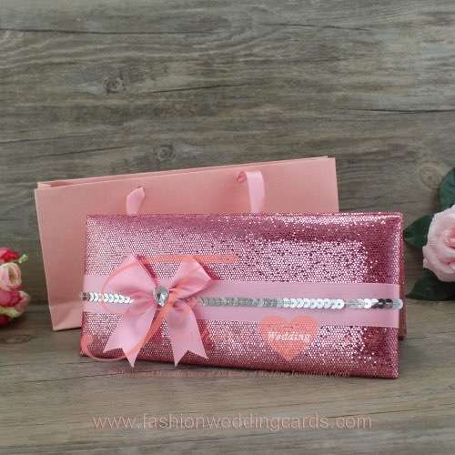 Cheap Elegant Pink Glamorous Wallet Wedding Invitations